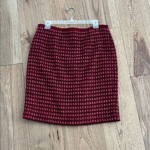 Tory Burch Garnet and Black Patterned Wool Pencil Skirt